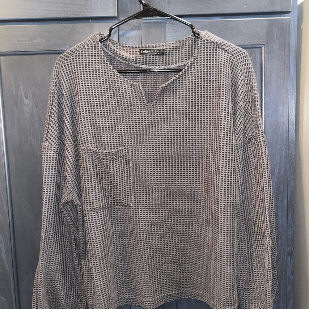 Casual Gray Waffle Knit Top